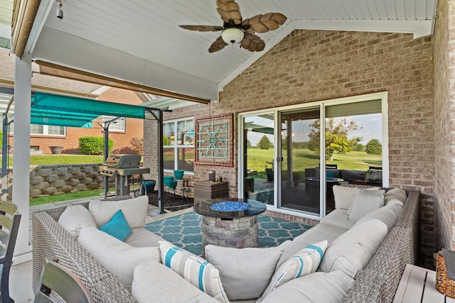 108 Buena Vista Dr, Frankfort, KY 40601 - view of patio with an outdoor living space with a fire pit, ceiling fan, and a grill