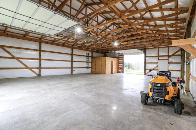 garage with metal wall