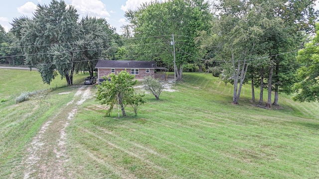 view of yard featuring dirt driveway