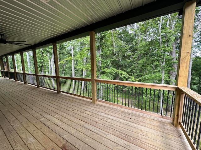 wooden deck with ceiling fan