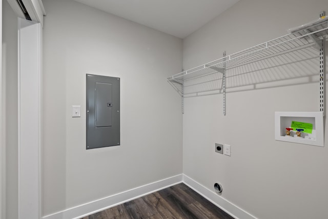 laundry area with dark hardwood / wood-style flooring, electric dryer hookup, and hookup for a washing machine