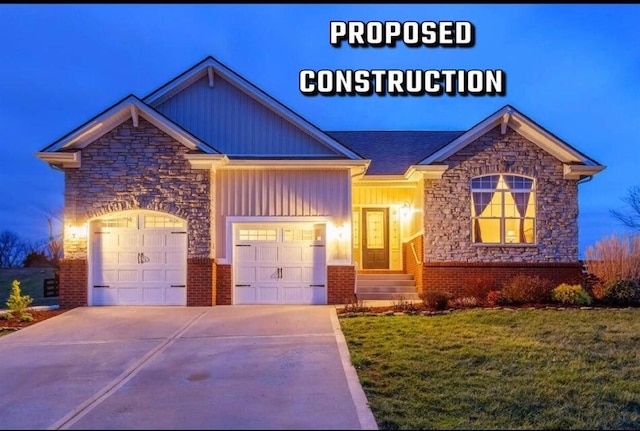 view of front facade featuring a garage and a front lawn