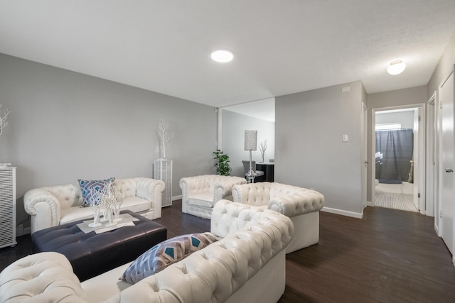 living room with dark hardwood / wood-style floors