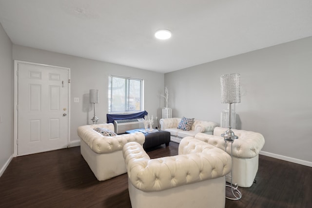 living room with dark hardwood / wood-style flooring