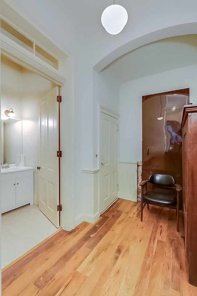 living area featuring light wood-type flooring