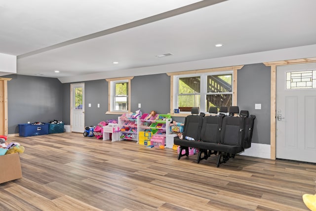 game room featuring hardwood / wood-style floors