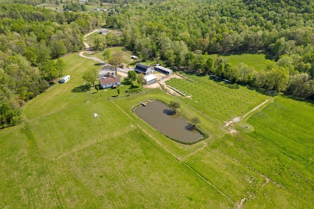 birds eye view of property with a rural view and a water view