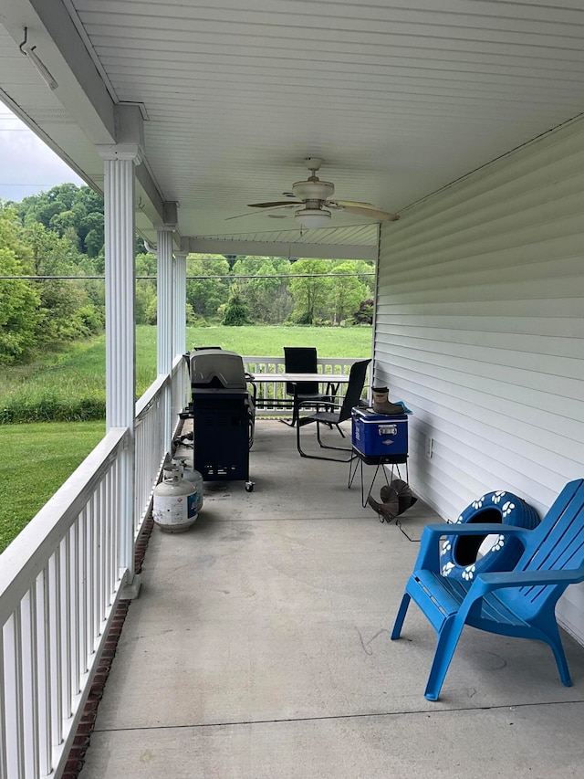 view of patio / terrace with grilling area and ceiling fan