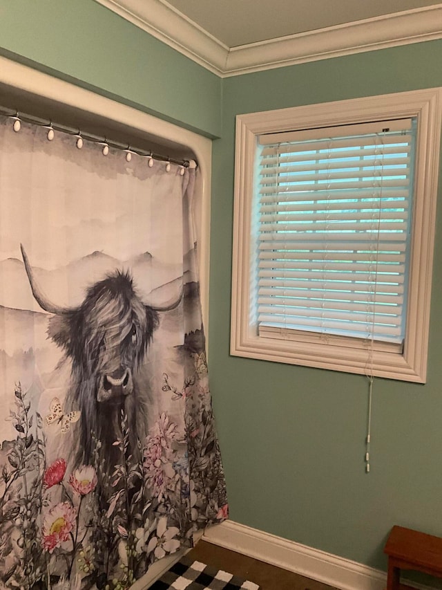 bathroom with crown molding