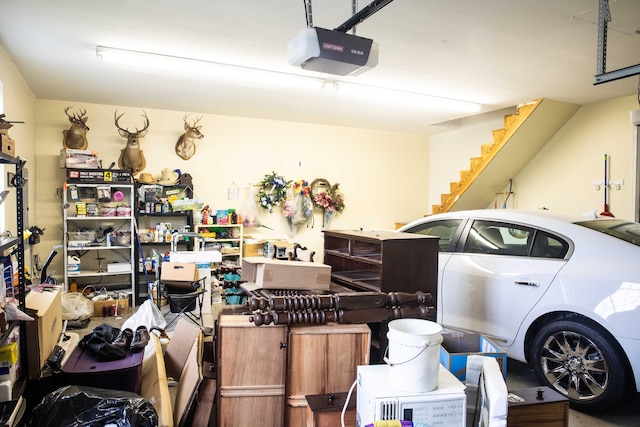 garage with a garage door opener