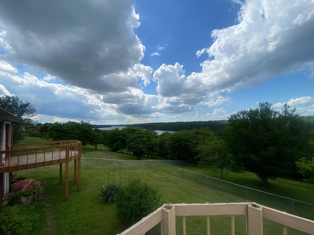 view of yard with a wooden deck