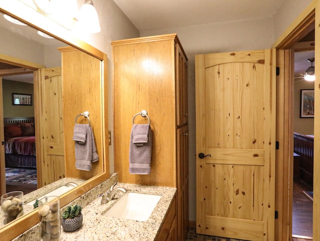 bathroom featuring hardwood / wood-style flooring and vanity