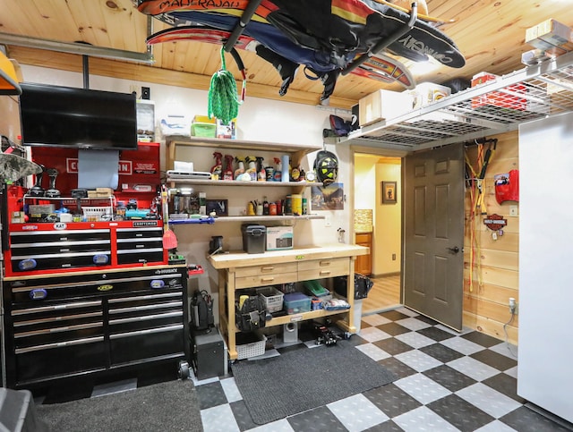 basement with wooden ceiling