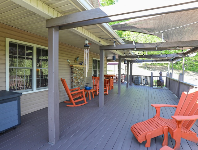 wooden terrace featuring a pergola