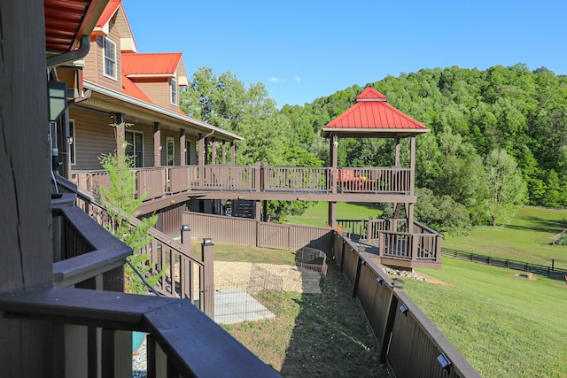 view of yard with a gazebo and a deck