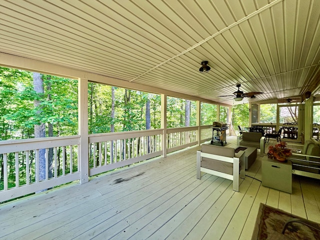 wooden terrace with ceiling fan