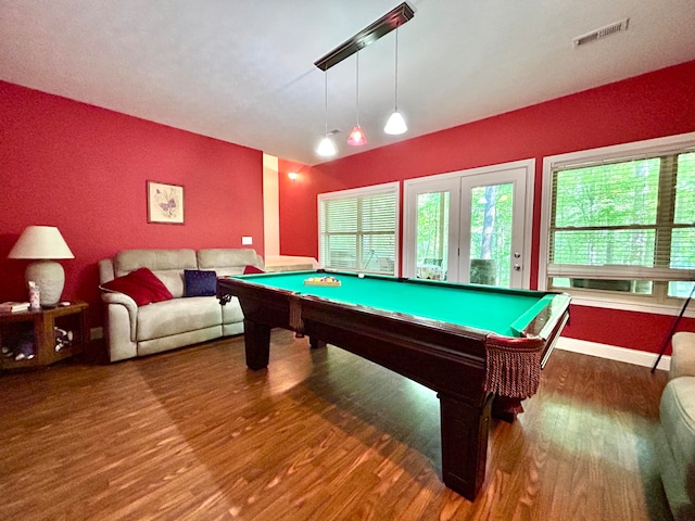 rec room featuring dark wood-type flooring and pool table