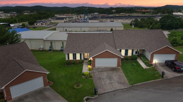 view of aerial view at dusk