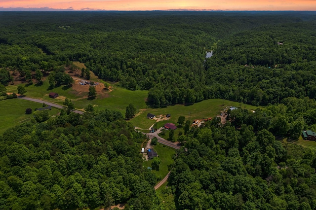 view of aerial view at dusk