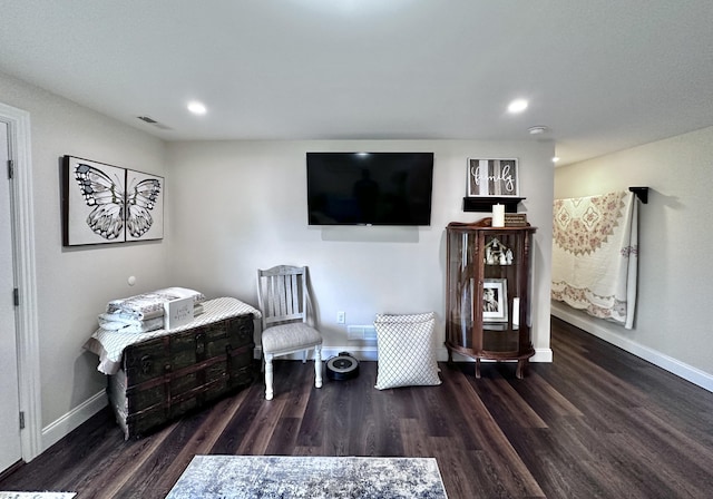 living area with dark hardwood / wood-style flooring