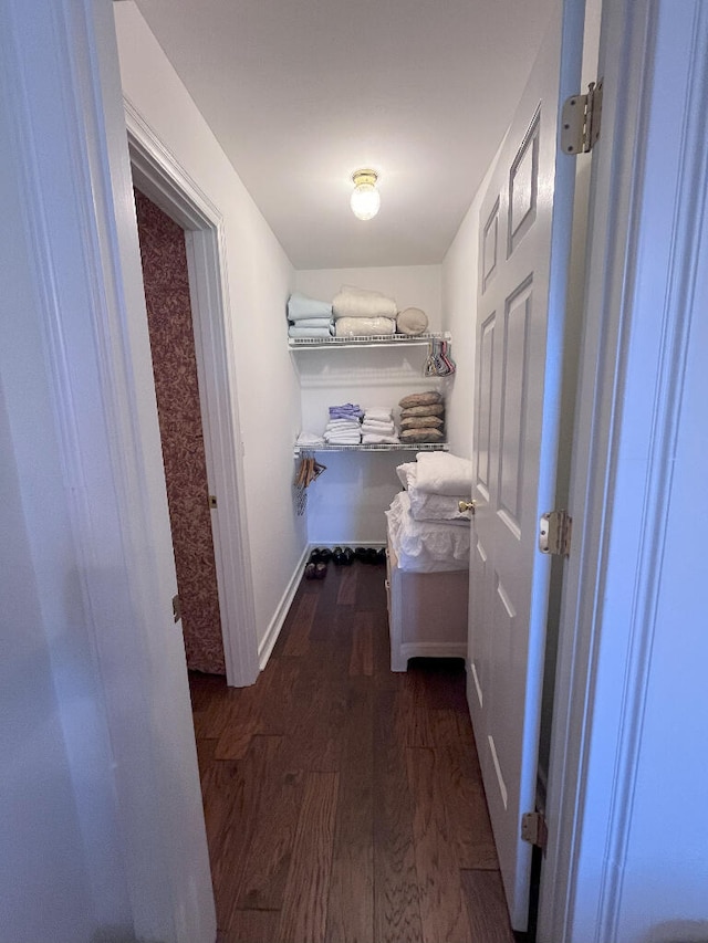 hallway featuring dark wood-type flooring