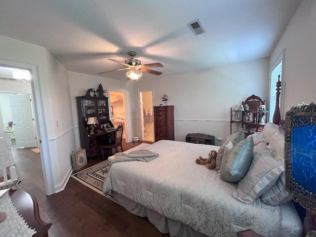 bedroom featuring ceiling fan and hardwood / wood-style floors