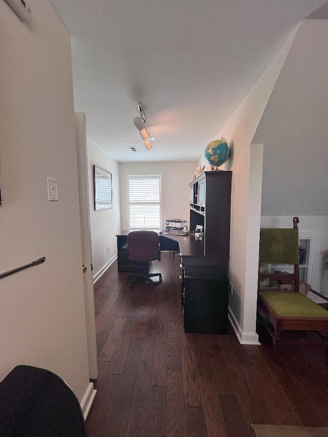 office area featuring dark wood-type flooring