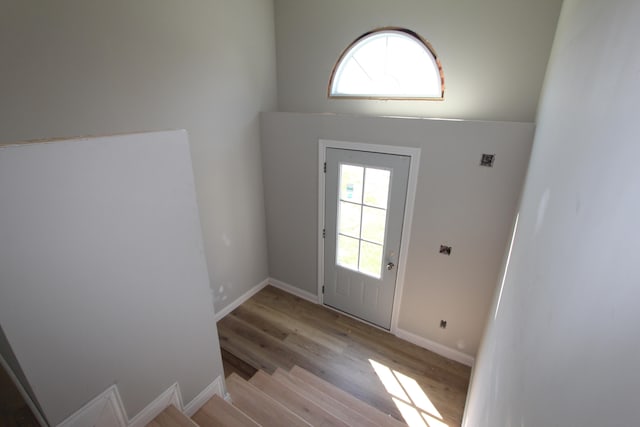 doorway to outside with light wood-type flooring and plenty of natural light