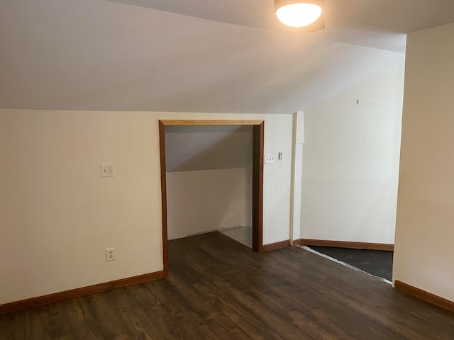 interior space with dark hardwood / wood-style floors and vaulted ceiling