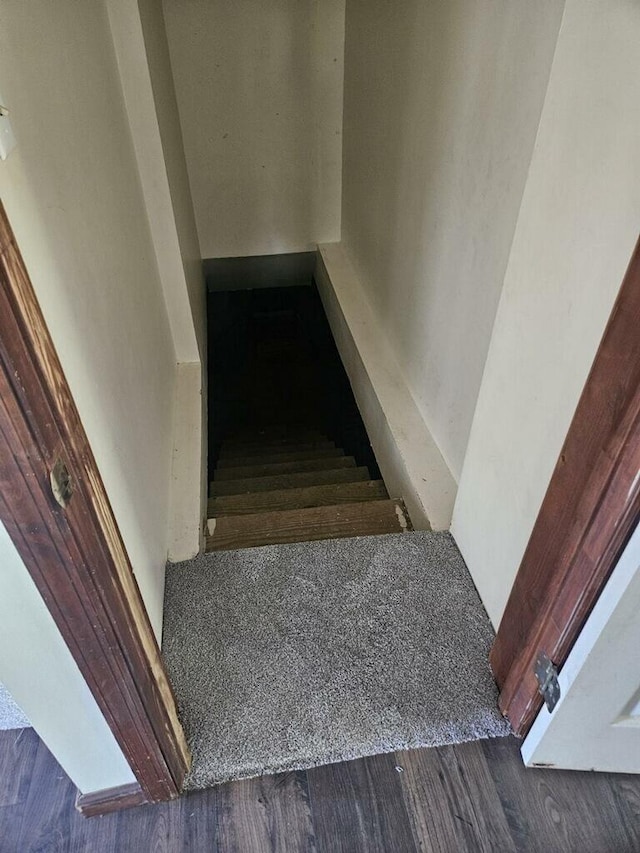 staircase featuring hardwood / wood-style flooring