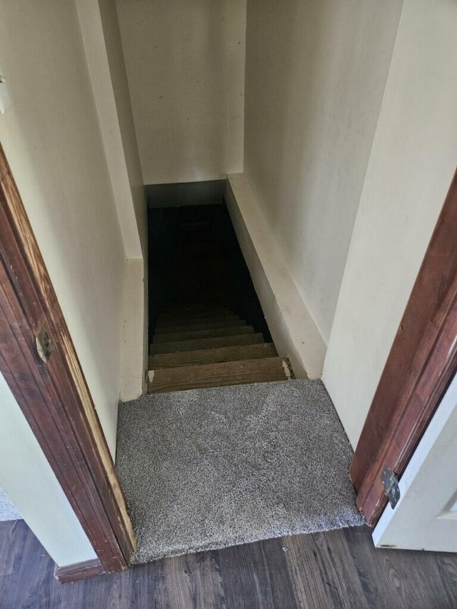 stairs featuring wood finished floors