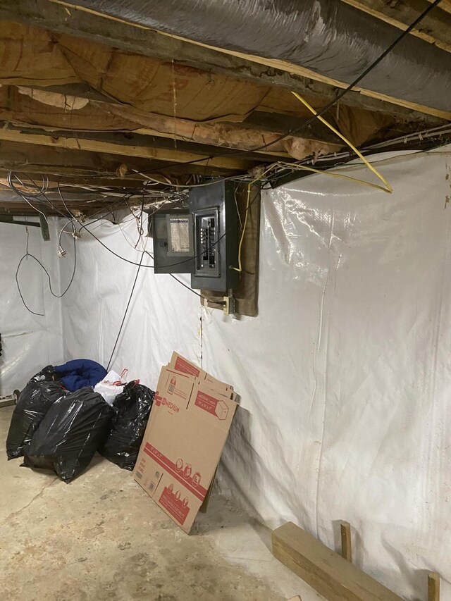 basement featuring electric panel