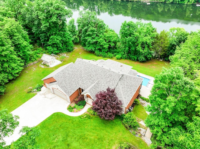 bird's eye view featuring a water view