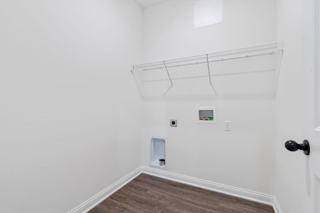 laundry room featuring dark hardwood / wood-style flooring, hookup for a washing machine, and electric dryer hookup