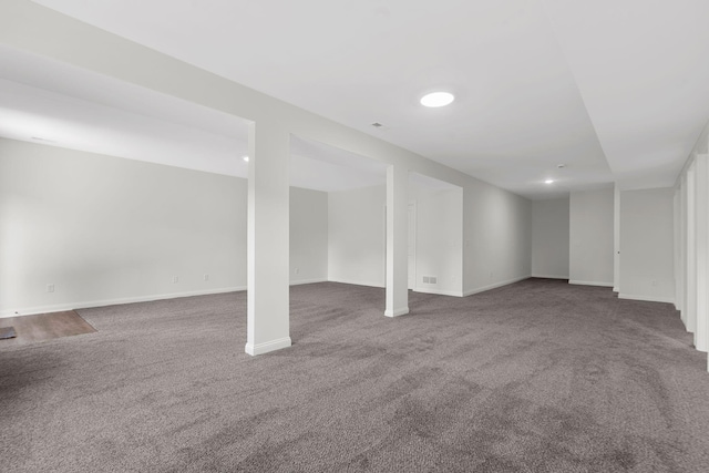 basement with carpet flooring