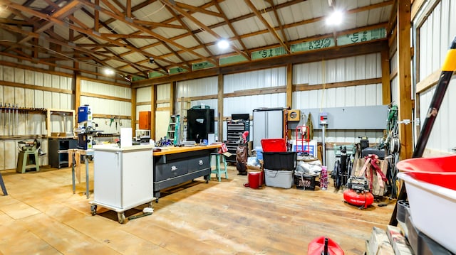 garage featuring a workshop area