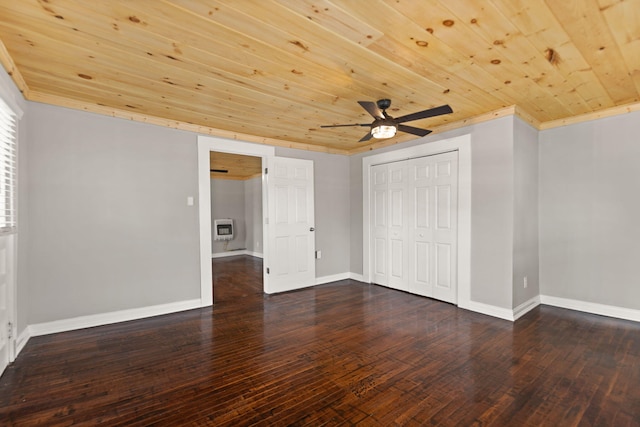 unfurnished bedroom featuring hardwood / wood-style floors and wooden ceiling