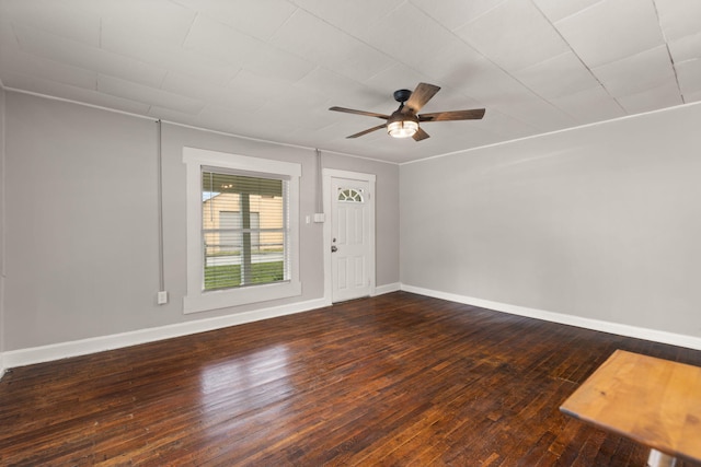 unfurnished room featuring ceiling fan and hardwood / wood-style flooring