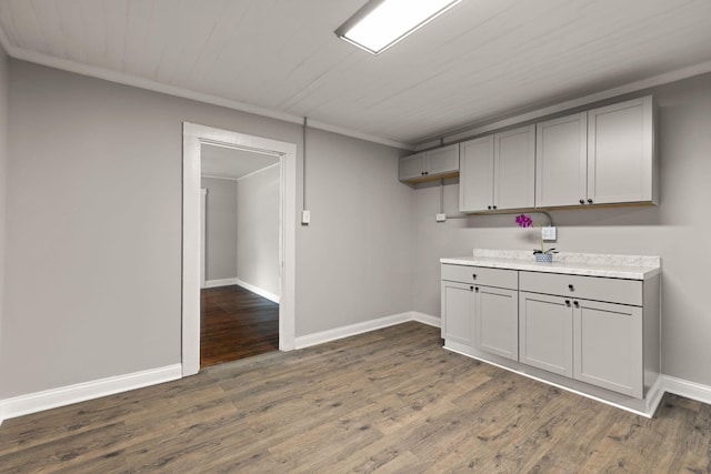 interior space with crown molding and dark hardwood / wood-style floors