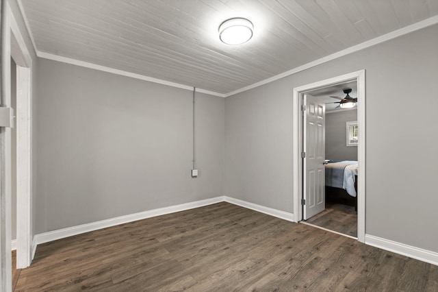 unfurnished bedroom featuring wood-type flooring and crown molding