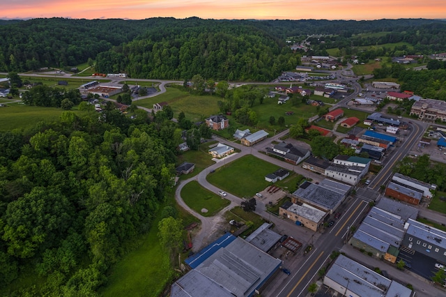 view of aerial view at dusk