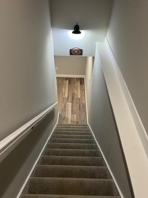 staircase featuring hardwood / wood-style floors