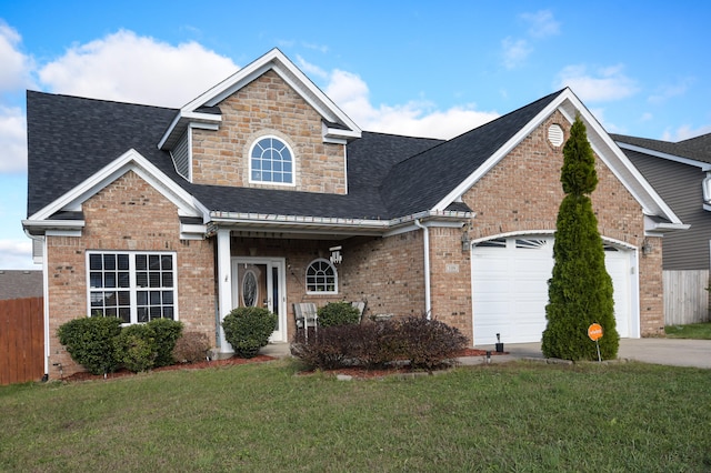 view of front facade featuring a garage and a front lawn