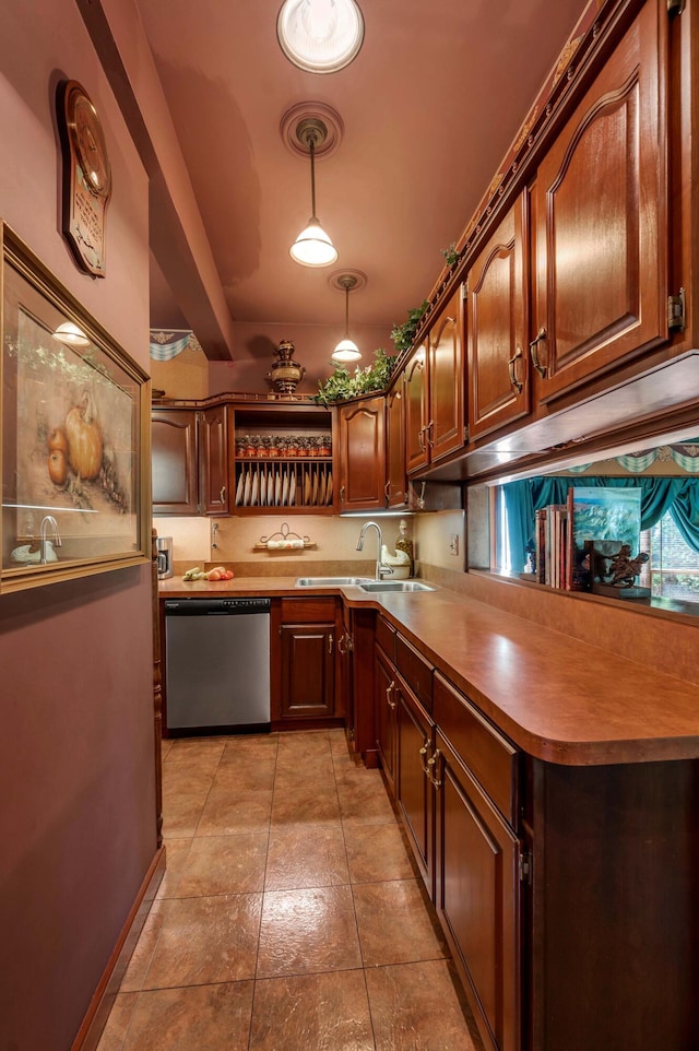 1023 Riverside Dr, Greenup, KY 41144 - kitchen with stainless steel dishwasher, a sink, and open shelves