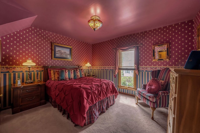 1023 Riverside Dr, Greenup, KY 41144 - carpeted bedroom with wallpapered walls and vaulted ceiling