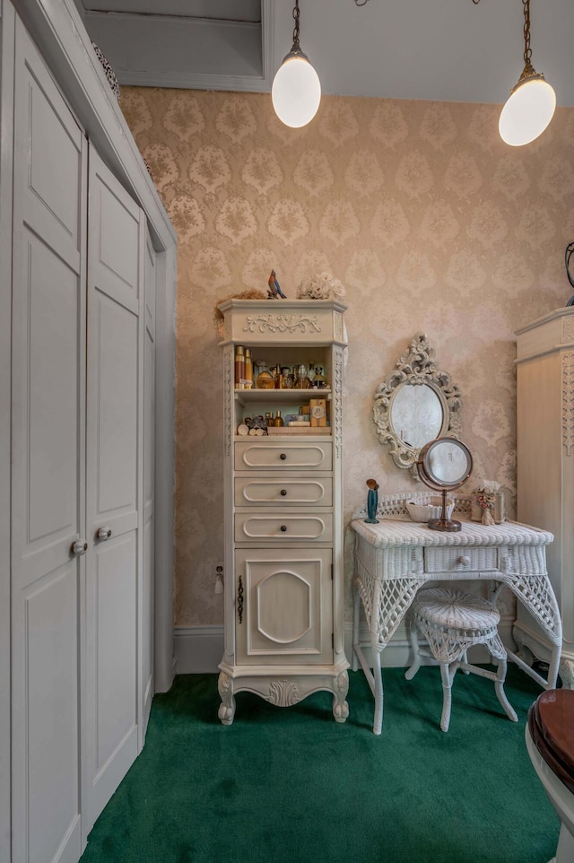 1023 Riverside Dr, Greenup, KY 41144 - bathroom featuring wallpapered walls, carpet, and baseboards