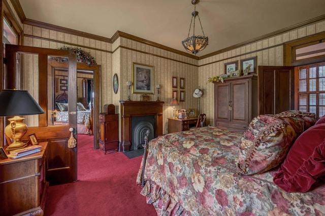 1023 Riverside Dr, Greenup, KY 41144 - carpeted bedroom featuring crown molding and a fireplace with flush hearth