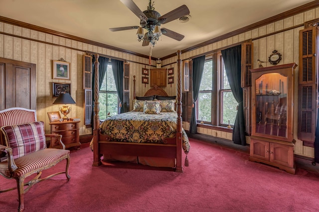 1023 Riverside Dr, Greenup, KY 41144 - carpeted bedroom with crown molding, multiple windows, and ceiling fan