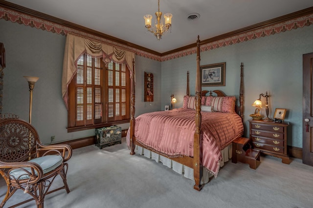 1023 Riverside Dr, Greenup, KY 41144 - carpeted bedroom featuring ornamental molding and a chandelier