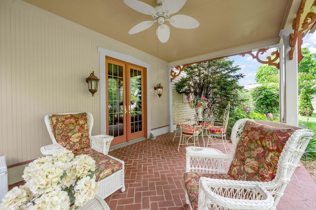 1023 Riverside Dr, Greenup, KY 41144 - view of patio / terrace featuring french doors, ceiling fan, and outdoor dining area